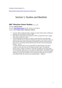 Section 1: Studios and Backlots