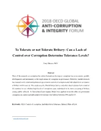 Can a Lack of Control Over Corruption Determine Tolerance Levels?