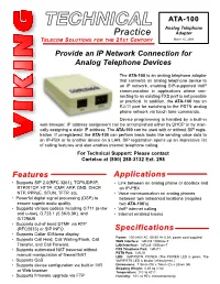 Cortelco ATA-100 Analog Telephone Adapter Technical Specifications