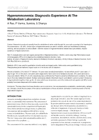 Hyperammonemia: Diagnostic Experience at the Metabolism Laboratory a Rao, P Varma, Sumitra, S Dhanya