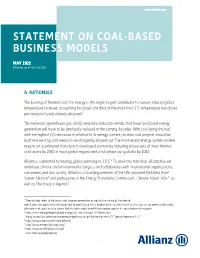 Allianz Statement on Coal-Based Business Models