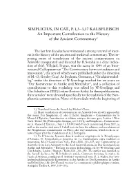 SIMPLICIUS, in CAT., P. 1,3–3,17 KALBFLEISCH an Important