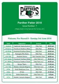 Panther Patter 2018 Issue Number: 7 a Weekly Bulletin for the Penshurst RSL Panthers JAFC