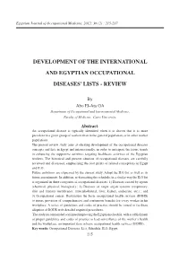 Development of the International and Egyptian Occupational Diseases’ Lists - Review