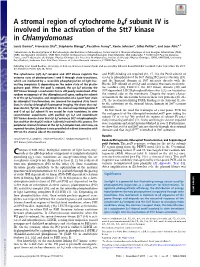 A Stromal Region of Cytochrome B6f Subunit IV Is Involved in the Activation of the Stt7 Kinase in Chlamydomonas