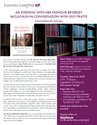 An Evening with Her Honour Beverley Mclachlin in Conversation with Guy Pratte Followed by Social