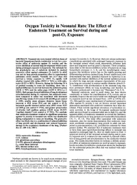Oxygen Toxicity in Neonatal Rats: the Effect of Endotoxin Treatment on Survival During and Post-02 Exposure
