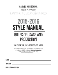 Style Manual Rules of Usage and Production