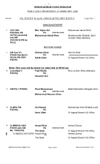 Daily List for Monday, 03 February, 2020