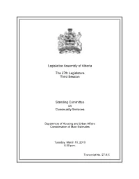 Legislative Assembly of Alberta the 27Th Legislature Third Session
