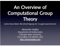 An Overview of Computational Group Theory (Unter Besonderer Berücksichtigung Der Gruppenoperationen)