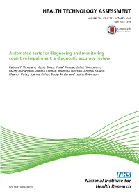 Automated Tests for Diagnosing and Monitoring Cognitive Impairment: a Diagnostic Accuracy Review