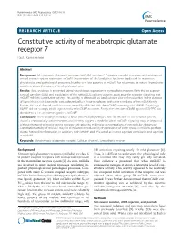 Constitutive Activity of Metabotropic Glutamate Receptor 7 Paul J Kammermeier