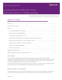 Licensing Microsoft Office 365 Proplus Subscription Service in Volume