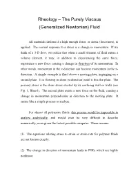 Rheology – the Purely Viscous (Generalized Newtonian) Fluid