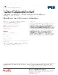 Working with Words: Research Approaches to Translation-Oriented