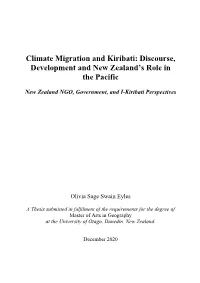 Climate Migration and Kiribati: Discourse, Development and New Zealand’S Role in the Pacific