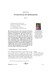Freeman Dyson, the Mathematician∗
