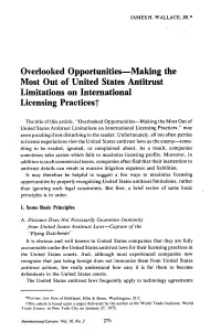Making the Most out of United States Antitrust Limitations on International Licensing Practicest