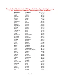 This Is the List of Qualifiers for the 2021 Open World Show. If Your Birthday Is January 2, 2001 Or Later You Are Also Eligible to Attend the 2021 Youth World Show