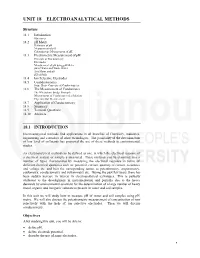 Unit 18 Electroanalytical Methods