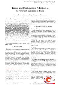 Trends and Challenges in Adoption of E-Payment Services in India