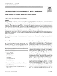 Emerging Insights and Interventions for Diabetic Retinopathy