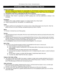 Intramural Table Tennis Playing Rules