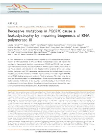 Recessive Mutations in POLR1C Cause a Leukodystrophy by Impairing Biogenesis of RNA Polymerase III