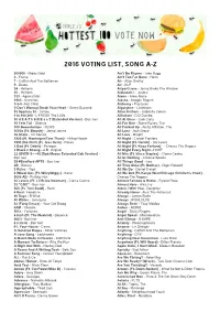 Song A-Z, Triple J's 2016 Voting List