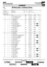 SUMMARY 100 Metres Men - Preliminary Round First 2 in Each Heat (Q) and the Next 3 Fastest (Q) Advance to the 1St Round