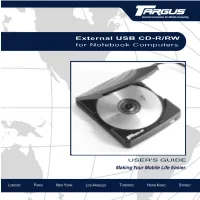External USB CD-R/RW for Notebook Computers User's Guide