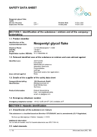 Neopentyl Glycol Flake 10470 Version / Revision 3.01 Revision Date 15-Dec-2020 Supersedes Version 3.00*** Issuing Date 15-Dec-2020 ______