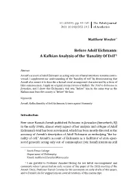 Before Adolf Eichmann: a Kafkian Analysis of the ‘Banality of Evil’1