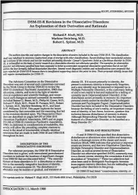 DSM-III-R Revisions in the Dissociative Disorders: an Exploration of Their Derivation and Rationale