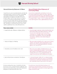 Harvard Divinity School Statement of Community Values