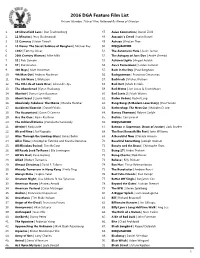 2016 DGA Feature Film List Entrant Number, Title of Film, Followed by Name of Director