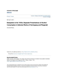 Disparate Presentations of Alcohol Consumption in Selected Works of Hemingway and Fitzgerald