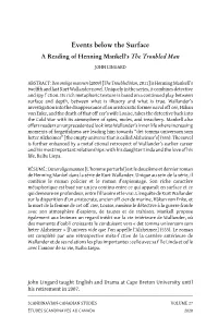 Events Below the Surface a Reading of Henning Mankell’S the Troubled Man