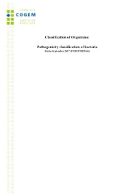 Pathogenicity Classification of Bacteria Status September 2017 (CGM/170929-03)