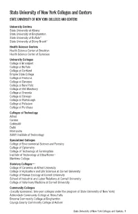State University of New York Colleges and Centers STATE UNIVERSITY of NEW YORK COLLEGES and CENTERS