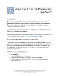 Audio File Types for Preservation and Access