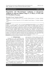 Degradation and Microbiological Validation of Meropenem Antibiotic in Aqueous Solution Using UV, UV/H2O2, UV/Tio2 and UV/Tio2/H2O2 Processes