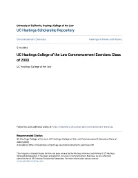 UC Hastings College of the Law Commencement Exercises Class of 2003