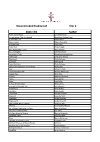 Recommended Reading List Year 6 Book Title Author