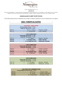 2021 Tariffs & Dates