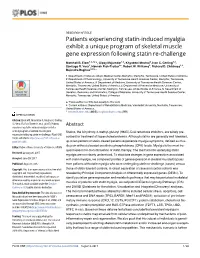 Patients Experiencing Statin-Induced Myalgia Exhibit a Unique Program of Skeletal Muscle Gene Expression Following Statin Re-Challenge