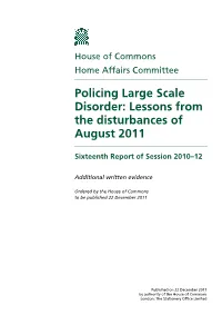 Policing Large Scale Disorder: Lessons from the Disturbances of August 2011
