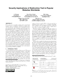 Security Implications of Redirection Trail in Popular Websites Worldwide