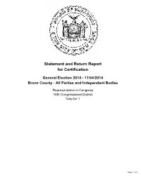Statement and Return Report for Certification General Election 2014